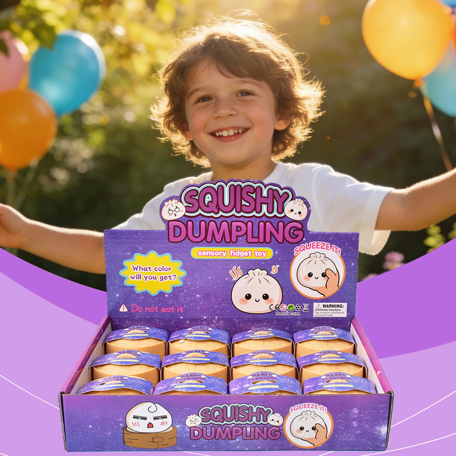12pcs Mini Glitter Dumpling Squishy with Box Dumplings Sensory Squeeze Toy for Stress Relief Random Color ﻿ view 4