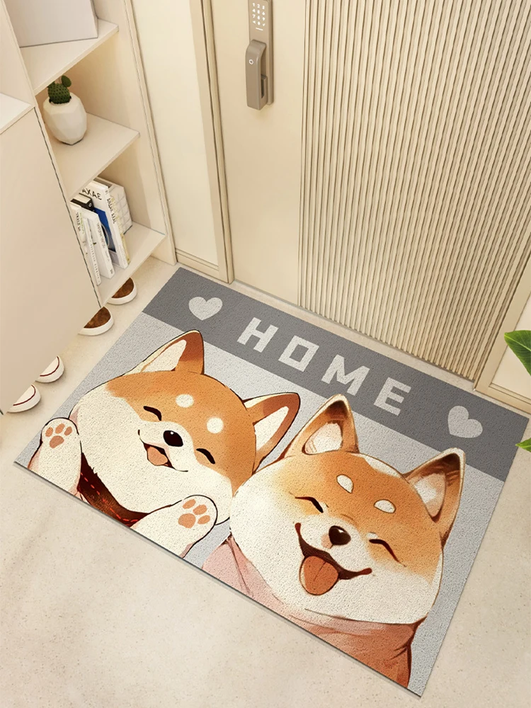 

Anti-Slip Silk Circle Doormat Entrance Hallway Mat Husky Pattern Home Use PVC Material Foldable Mud Scraper Mat Nordic Style