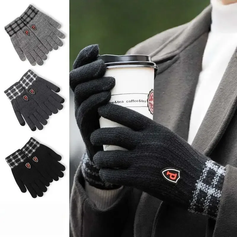 Inverno luvas quentes homens à prova de vento luvas de deslocamento touchscreen ao ar livre correndo escritório moda macia luvas de malha masculina