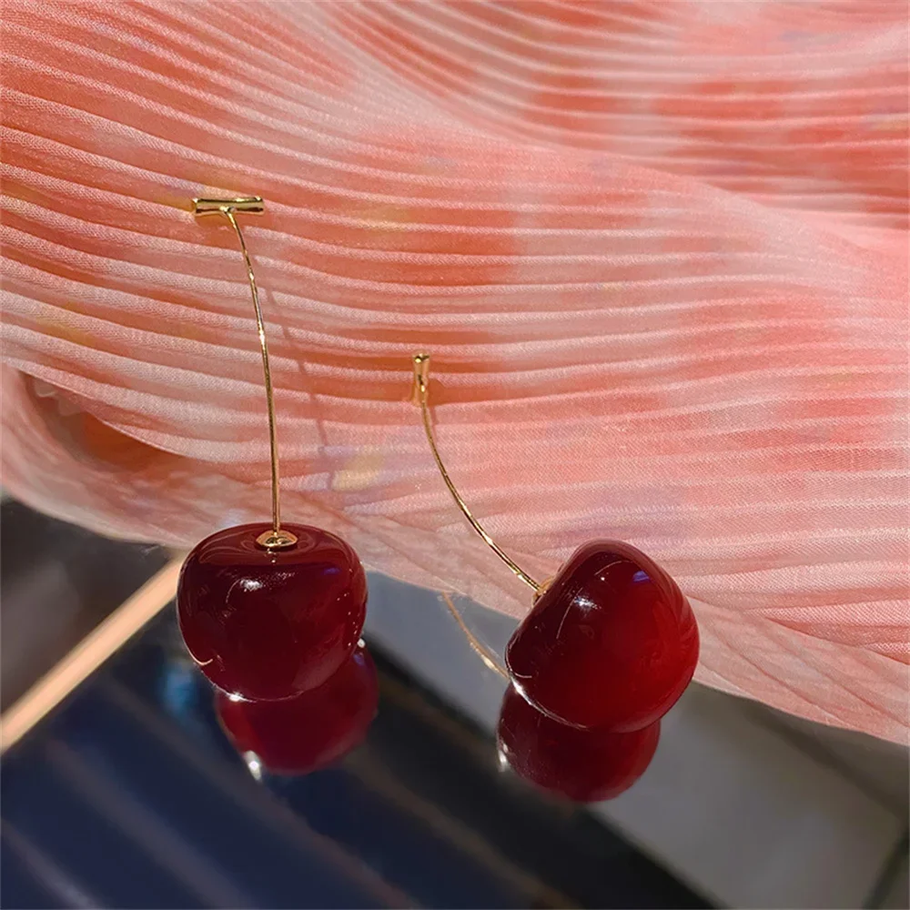 Cute Cherry Fruit Acrylic Earrings Fashionable Resin Cherry Earrings For Women Kpop Jewelry Trendy Accessories