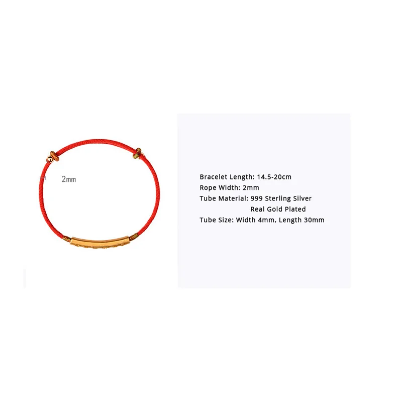 999 Sterling Silver Gold Color Handmade Thin Red String Bracelet For Women Six Words Engraved Mantra Prayer Buddhism Jewelry