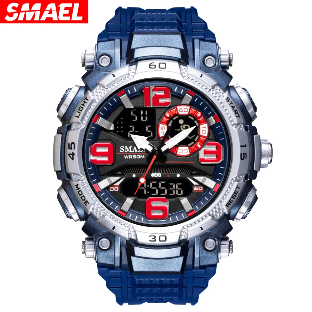 SMAEL Digital Quartz Watch for Men Sport Electronic Waterproof Dual Time Men\'s Military Watches Shock Resistant Alarm Clock