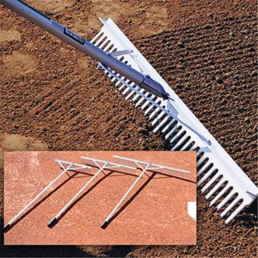 

36-inch Aluminum Maintenance Rake for Garden Use Silver Finish Lightweight and Durable with Rust-Resistant Coating