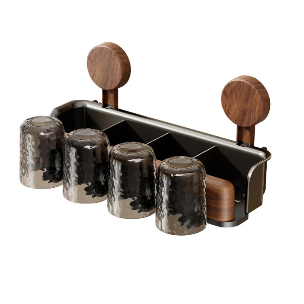 Bathroom suction cup toothbrush holder with shelf storage box wood plastic composite finish easy install no wall damage