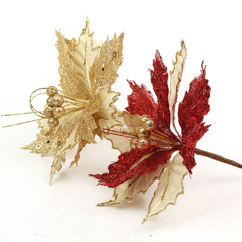 

22Cm Christmas Decoration Flowers Glitter Mesh Artificial Golden Xmas Tree Wreath Ornament Wedding Hotel Office Decor Fake