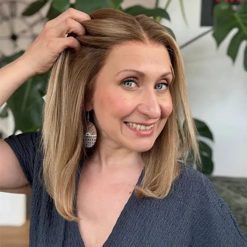 Short Straight Bob Ombre Golden Blonde with Brown Streaks Synthetic HD Lace Front Wig Preplucked Hairline Heat Resistant Fiber