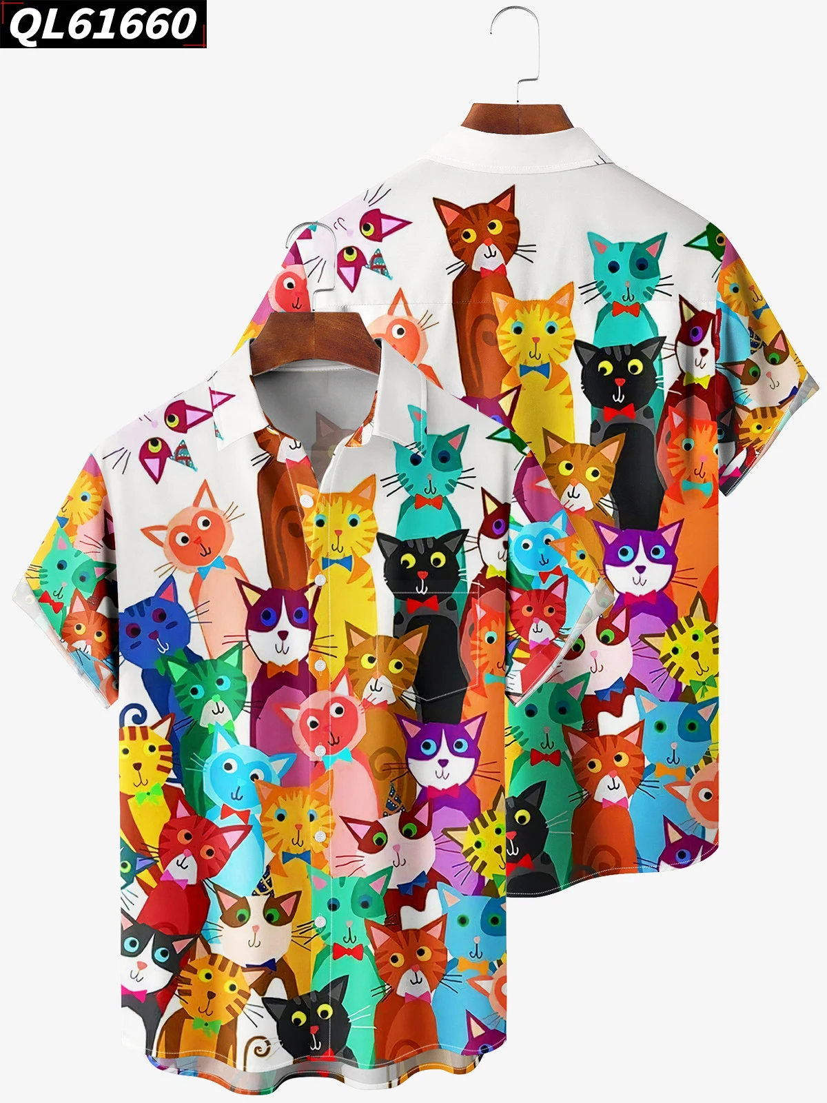 

New Hawaiian Shirt Man Cartoon Pattern Cat Summer High Quality Luxury Men's Shirt Elegant Casual Social Tops Male T-shirts