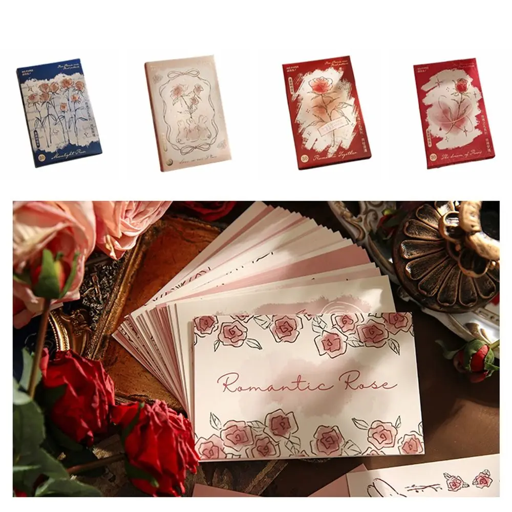 30pcs/set Vintage Series Flower Postcard Set Colorful Flower Printed Decorative Postcards Romantic Rose Artistic