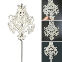 Silver Scepter Wand Hollow Leaf Shape Crystal Cetros And Tiara Beauty Pageant Props Wedding Decoration Women's Fashion Ornaments