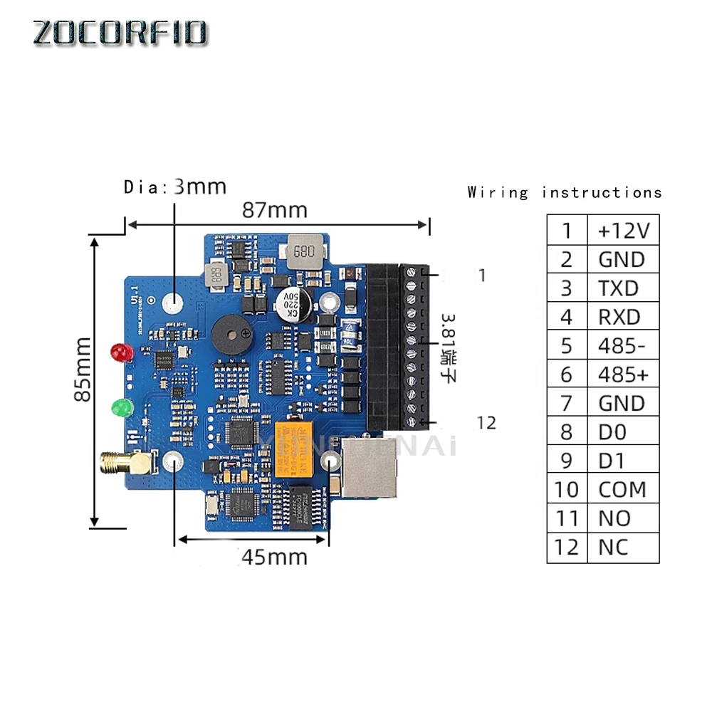 860-926mHz UHF RFID Reader Wg26/34 RS485 TCP/IP port module RFID UHF reader Win/Android SDK Relay for Access Control