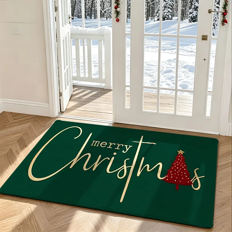 Ho Ho Ho Santa Hat Print Door Mat front hallway foyer terrace patio villa home decor seasonal entry floor rug gift  kitchen mat