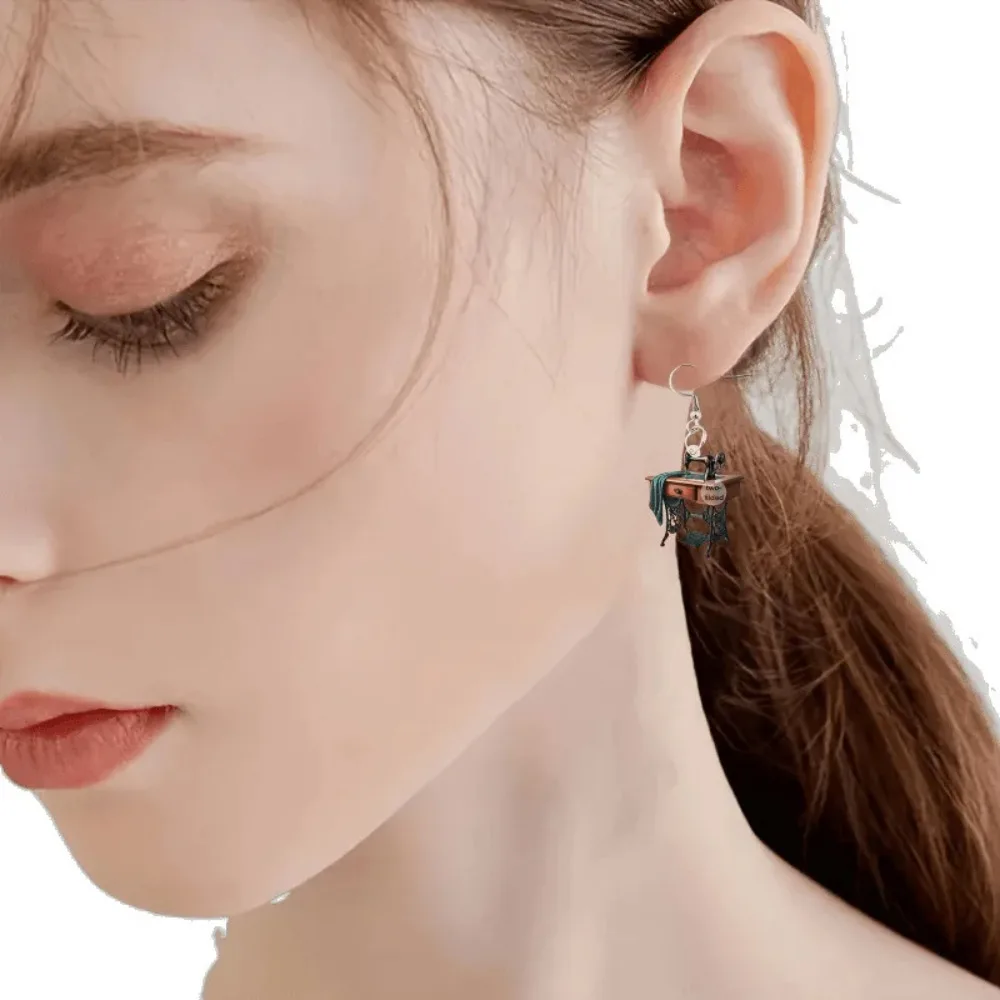 ماكينة خياطة كلاسيكية مسطحة ثنائية الأبعاد من الأكريليك تصميم عصري أنيق غير منتظم أقراط يومية إكسسوارات مجوهرات هدايا لإعطاء صديق #5