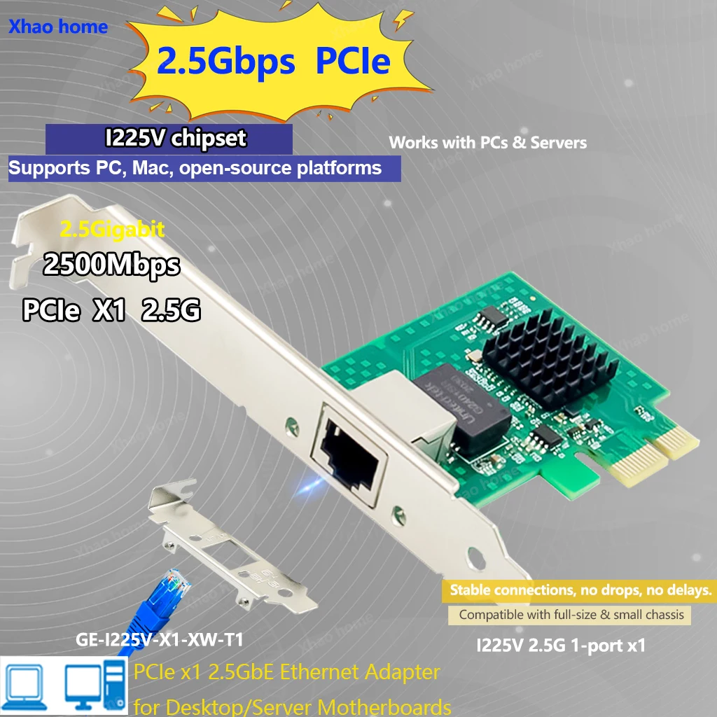 

2.5G PCIe Network Interface Card NIC 2500Mbps Network Adapter Ethernet Port (RJ45) LAN Card Ethernet Standards for Intel NIC