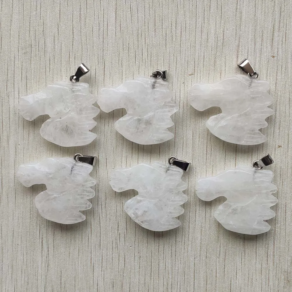 

New Fashion natural white crystal carved horse heads pendants for jewelry making necklaces 6pcs/lot Wholesale Free shipping