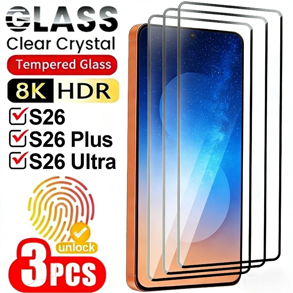 

3Pcs Full Cover Tempered Glass for Samsung Galaxy S26 S25 S24 Ultra S23 S22 S21 Plus S26 S25 Edge Anti-Scratch Screen Protector