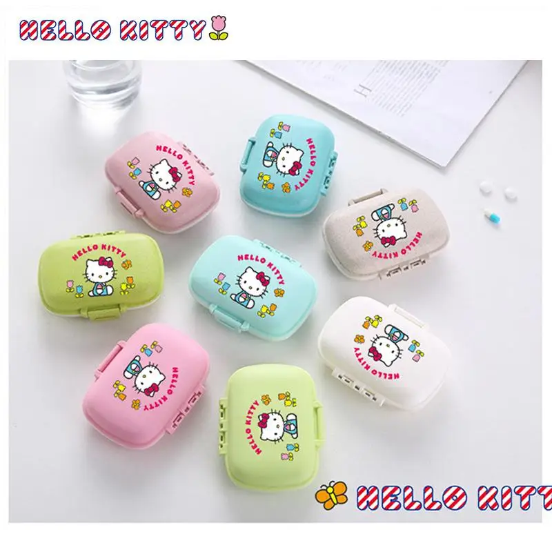 8 Compartments Kawaii Hello Kitty Mini Pill Organizer Storage Packaging Moisture-Proof Sealed Box Portable Travel Essentials