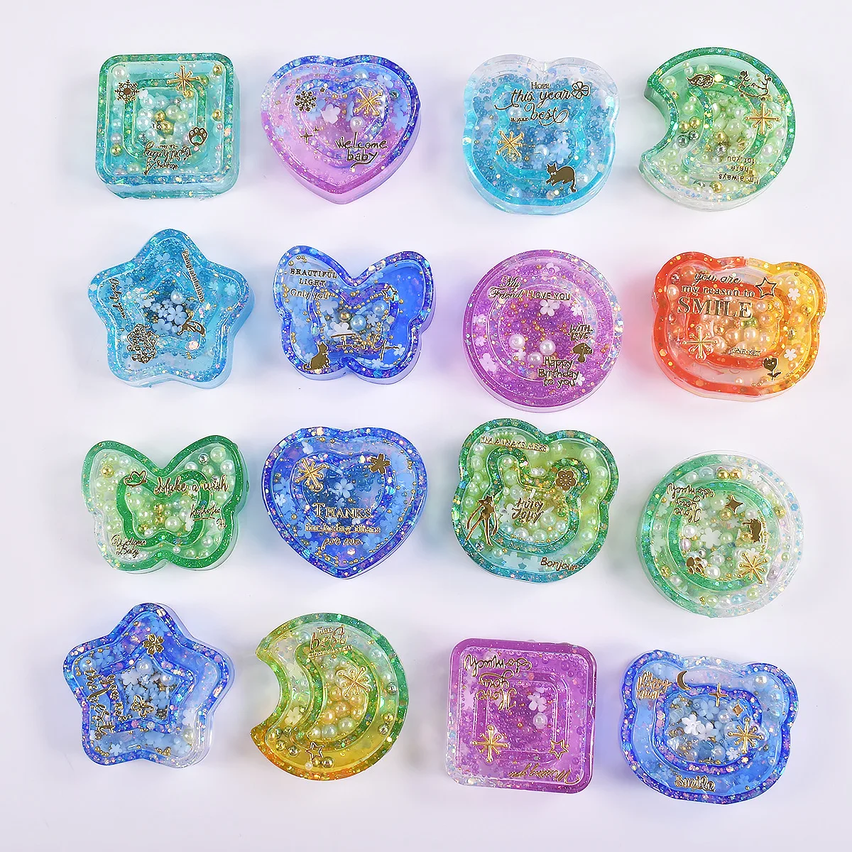 Resin Shaker Molds Quicksand Mold Set Five-pointed Star Heart and Moon Double Layer Silicone Molds Keychain Necklace Pendant