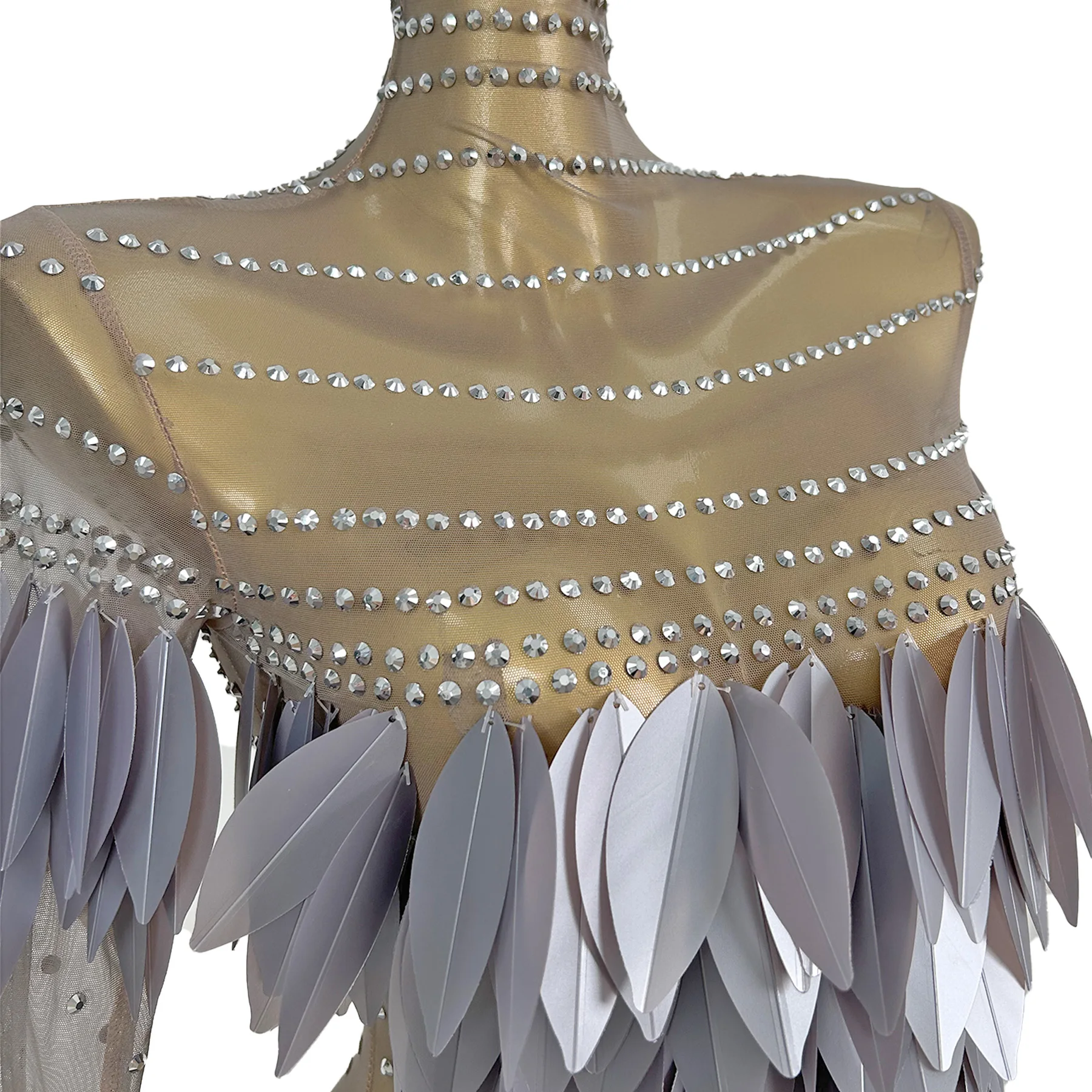 Zhaji Design Sense 3D Feather Dress Sexy Perspective Mesh Willow Nail Dress Bar Performance Dress Christmas New Year Prom Gowns