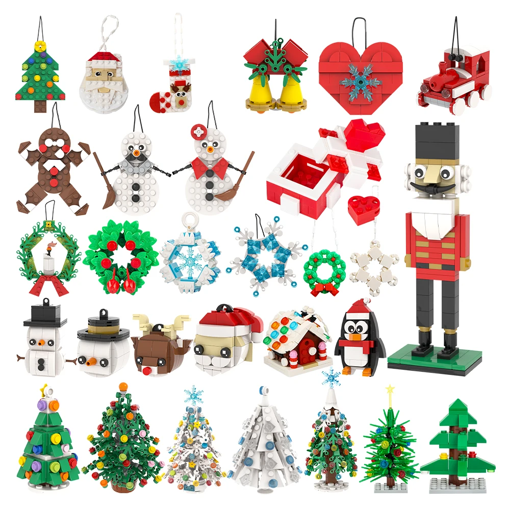 MOC Christmas Tree Bricks Snowman Wreath Nutcracker Elk Pendant Compatible Building Blocks Friends Gift Toys For Children Adults