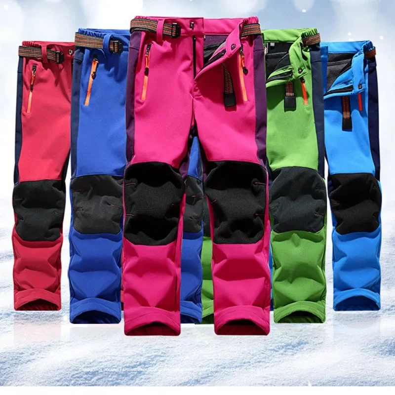 

Girls Boys Waterproof Fleece Lined Knee Protection Hiking Sweat Pants School Kids Climbing Trousers Child Outfit Bottom 5-14 Yr