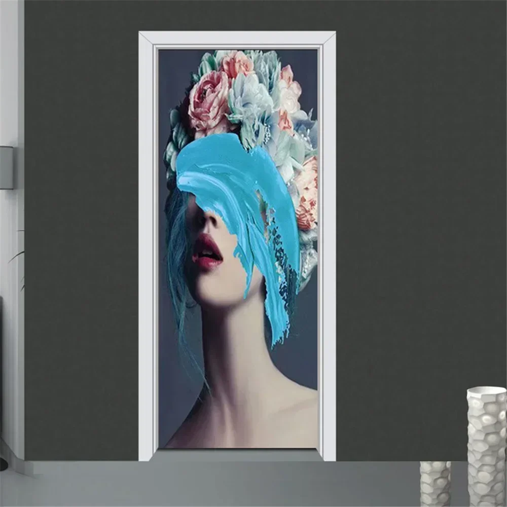 Fashionable Female Model Door Stickers Modern Art PVC Waterproof Mural Decal Bedroom Living Room Self-adhesive Home  Poster