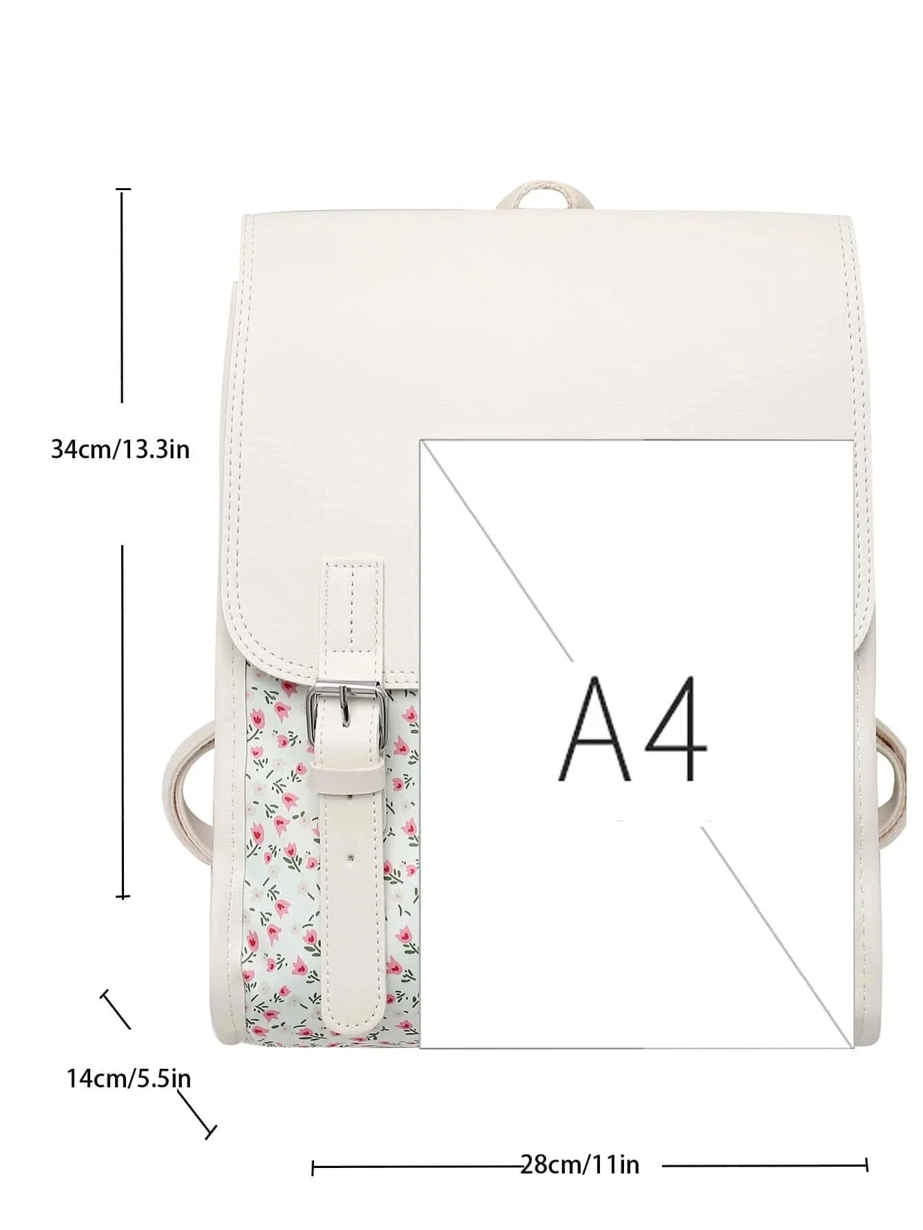 Business Casual Portable Ditsy Floral Buckle Decor Flap Backpack For Teen Girls Women Large Capacity Fashionable Schoolbag