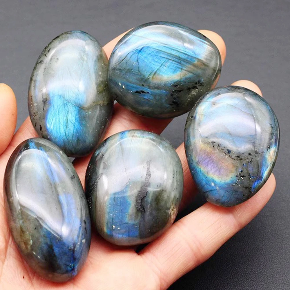 Natural Labrador Stone Polishing Oval Shape Irregular Geometry Labradorite Massage Decompression Toys Home Decor Stone Crafts