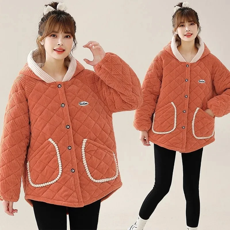 Doudoune d'Hiver en Coton et Velours pour Femme, Manteau Chaud Rembourré à Capuche, Grande Taille, Nouvelle Collection 2024