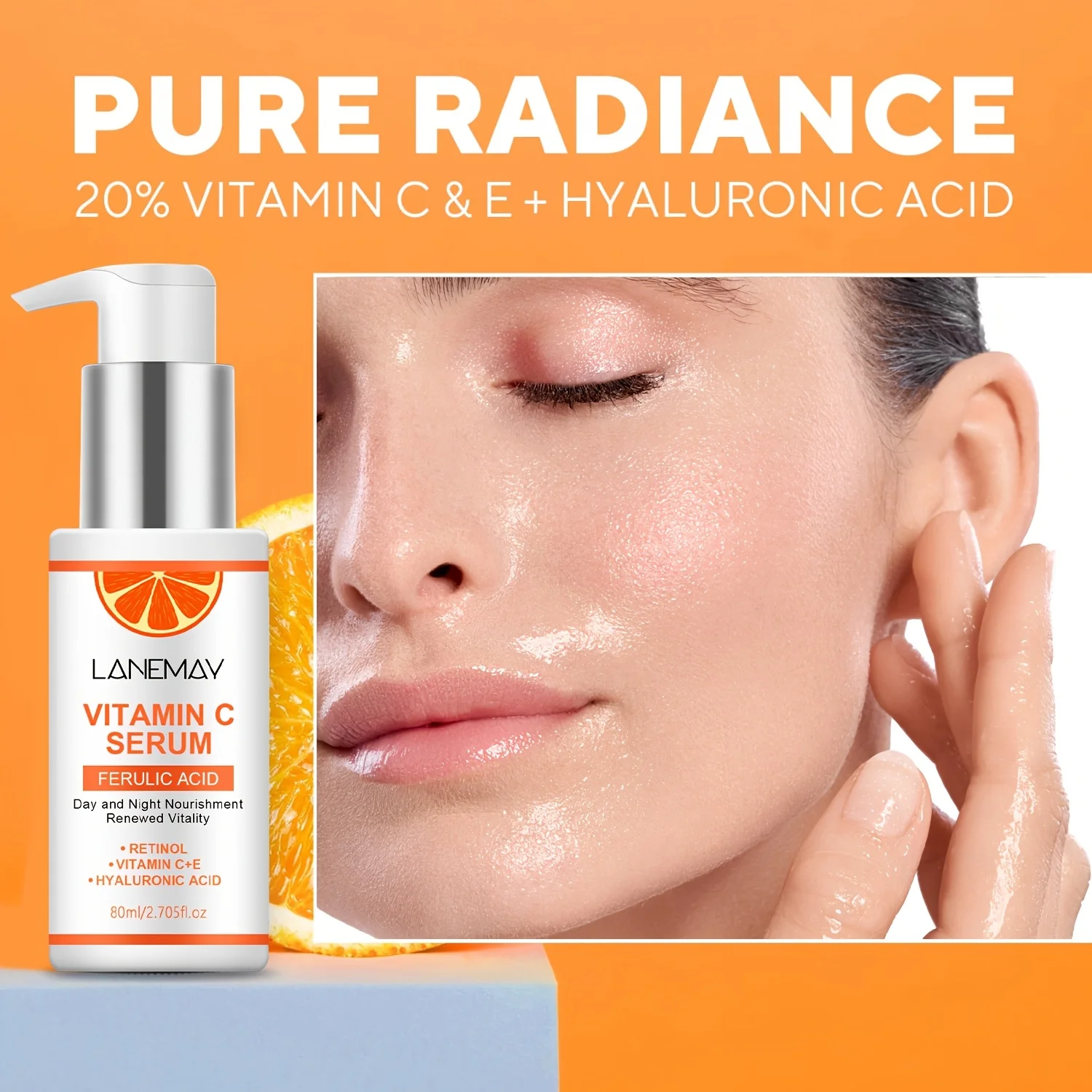 Vitamin C Serum With Ferulic Acid and Hyaluronic Acid - Hydrate & Plump Skin, Restore Radiance, Improve Dull Skin
