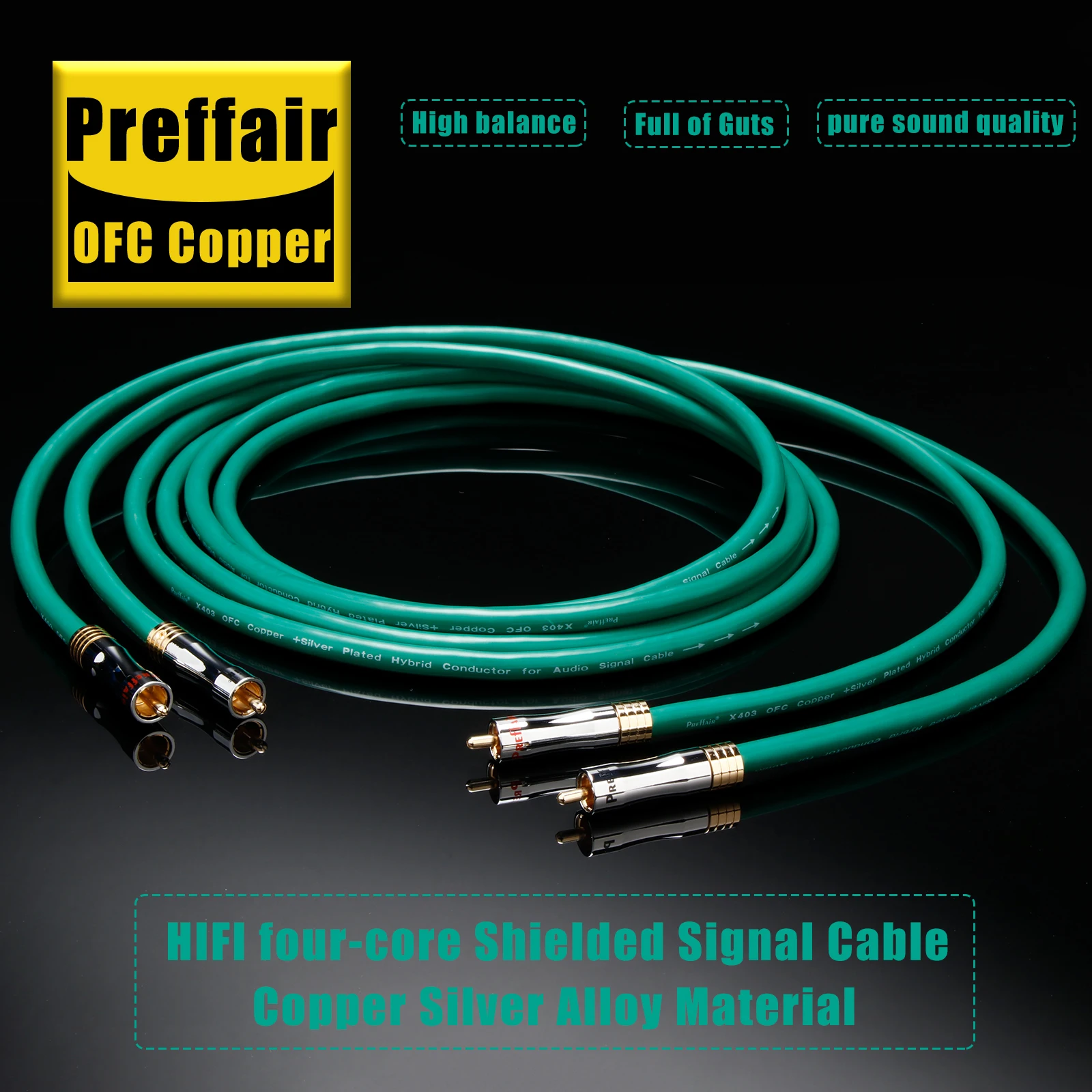 Preffair X403R1703 RCA Interconnect Cables 99.998% Silver Plated Pure Copper HiFi Audio Cables for AMP/DAC/CD/Mixer-1 Pair