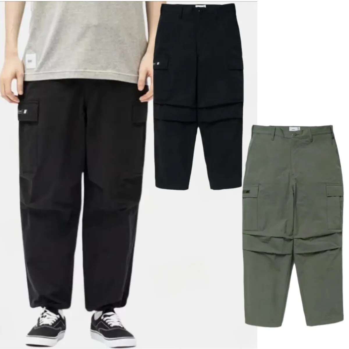 WTAPS Mens Multi-Pocket Workwear Long Pants Japanese Casual Loose Trousers Big Cargo Pockets Black Army Green Men Trousers