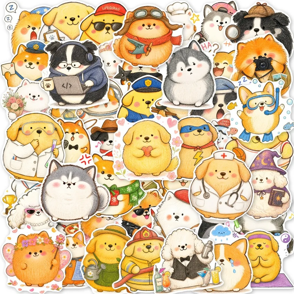 50Pcs Chibi Pet Dog Stickers Adorable Versatile Shiba Inu Husky Cartoon Decals for Stationery Journal DIY Giajar Sticker Store