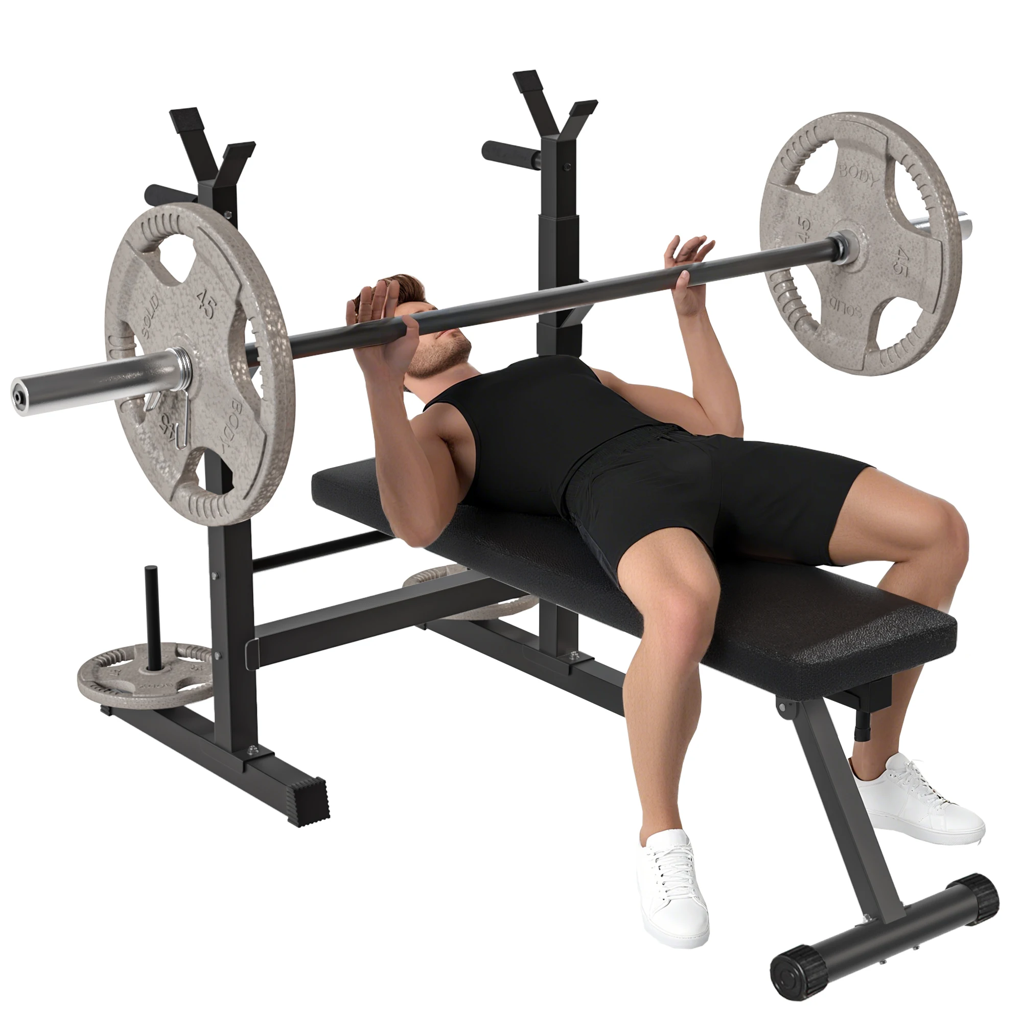 HOMCOM Banco de Musculación con Soporte para Barra y Estación de Dips Carga 220 kg para Entrenamiento en Casa Gimnasio
