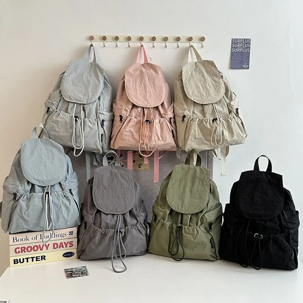 Simple Lightweight Travel Backpack Nylon Waterproof Drawstring Backpack Korean Style Large Capacity Student Schoolbag Outdoor