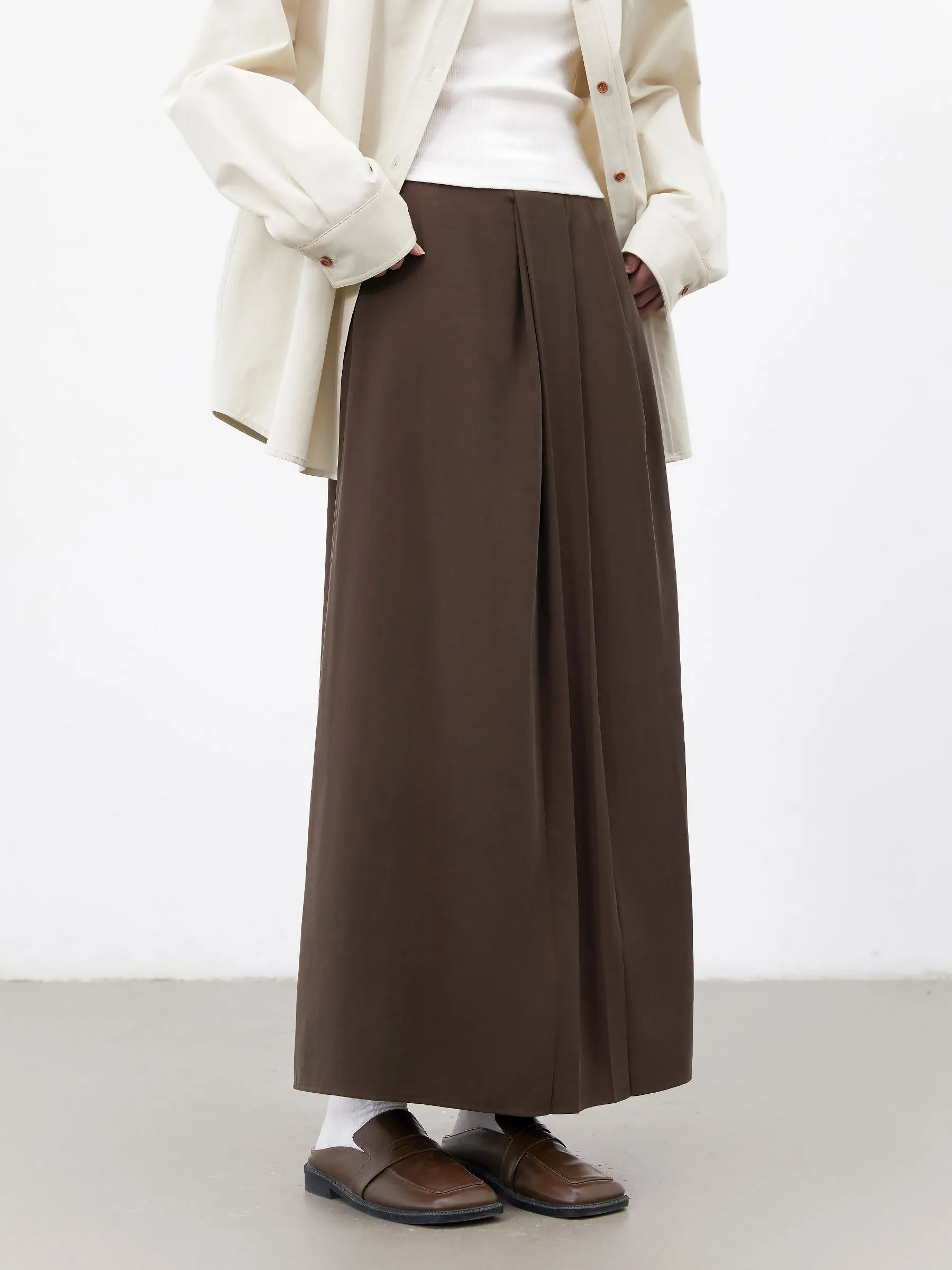 CHIC VEN Fashion Women Long Skirts Solid High Waist Loose Casual Office Ladies Hanging Half Length Skirt Spring Autumn 2026