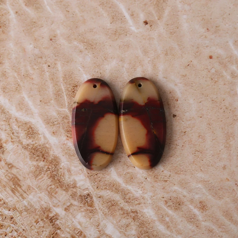 

Natural Stone Mookite Jasper Front Drilling Oval Earrings Beads 30x15x3mm 6.1g Fashion Jewelry Gift Daily Use