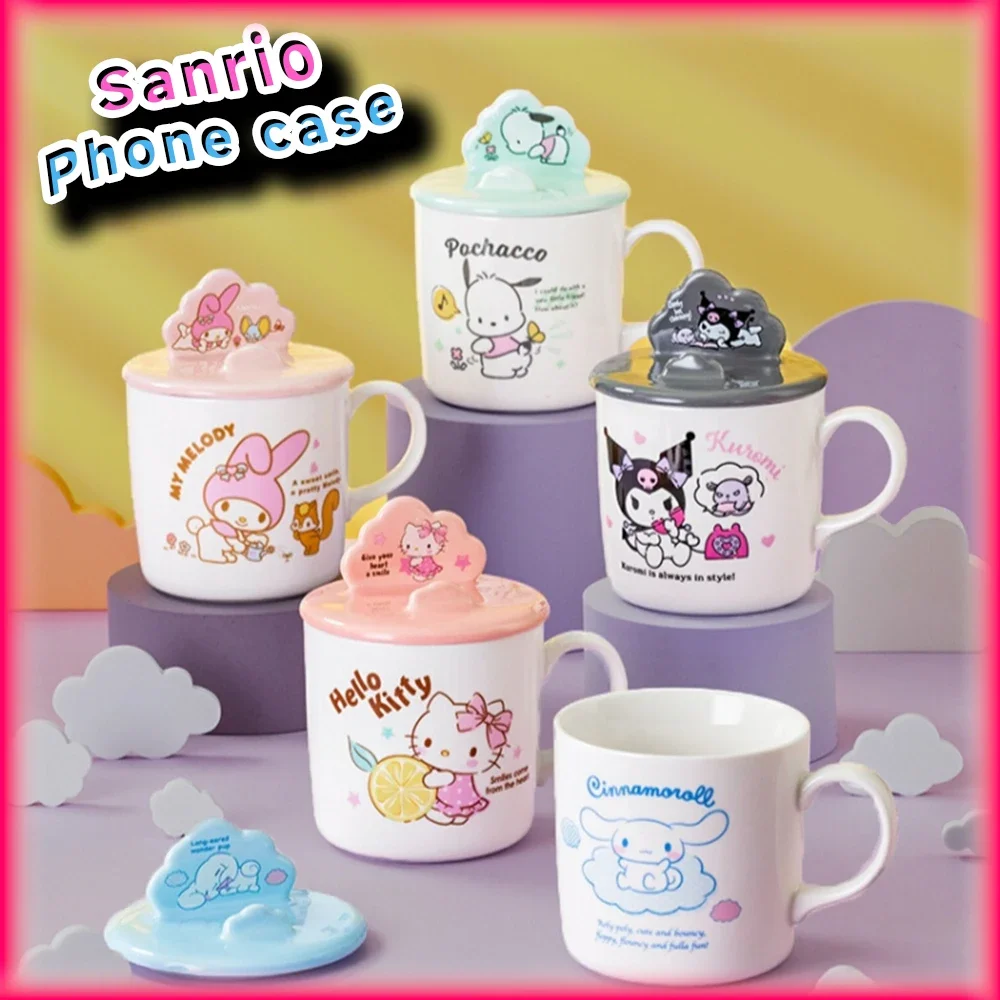 

Kawaii Hello Kitty керамическая кофейная кружка Sanrio аниме милая Kuromi My Melody модная Cinnamoroll почтовые чашки с крышкой держатель для телефона