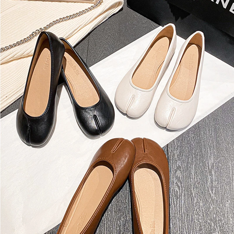 Novelty Trotter Shoes Woman Tabi Ninja Split Toe Flats 2023 Japanese Ladies Lolita Slip On Loafers Solid Leather Mocasines Mujer