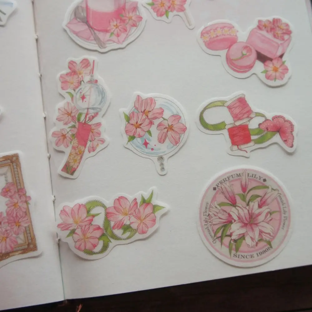 38pcs The Season of Pink Cherry Blossoms Blooming Style Paper Sticker Scrapbooking DIY Gift Packing Label Decoration Tag