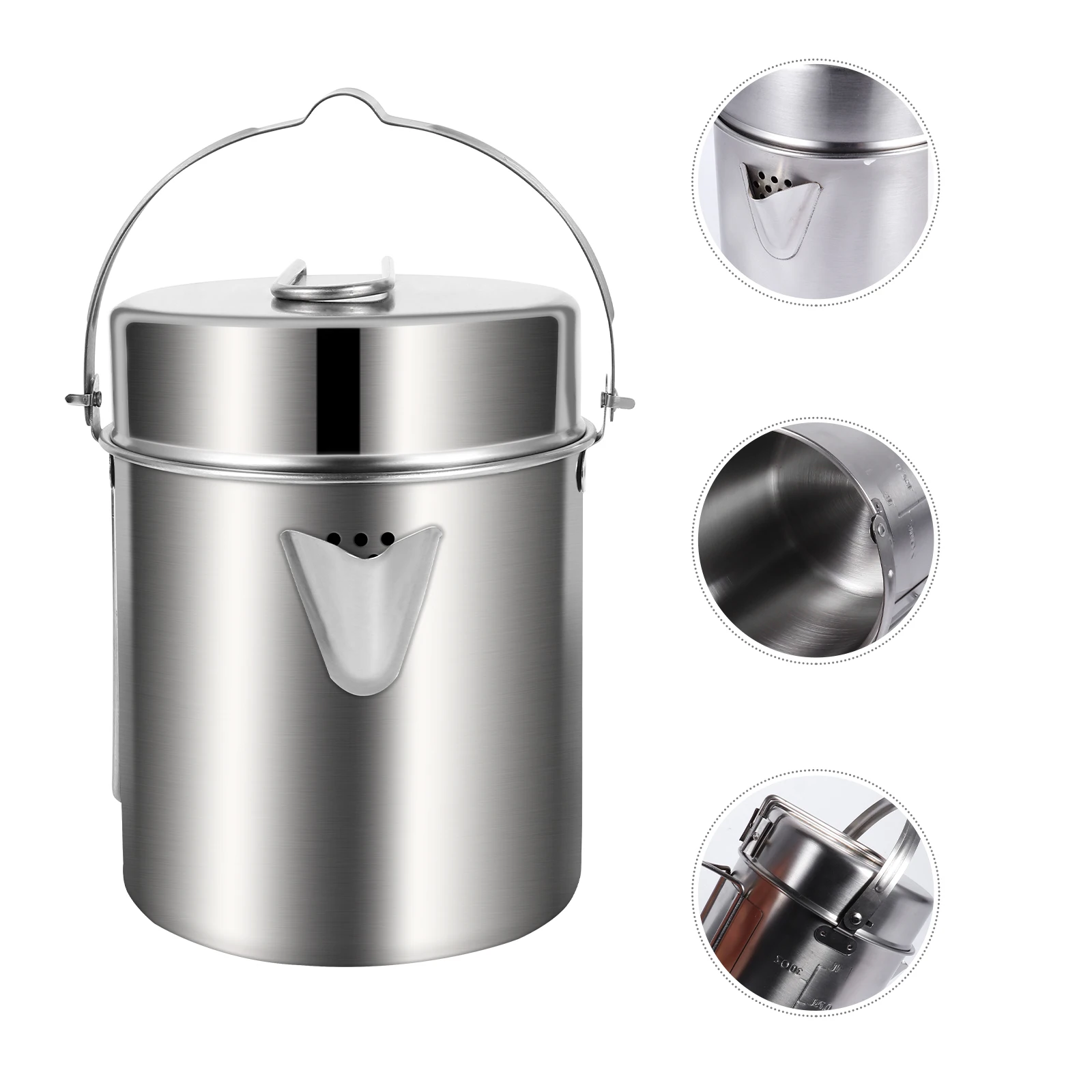 

1 set 1 Set Stainless Steel Camping Pot Lightweight Foldable Handle Outdoor Cookware Hiking Picnic Portable Cooking Pot