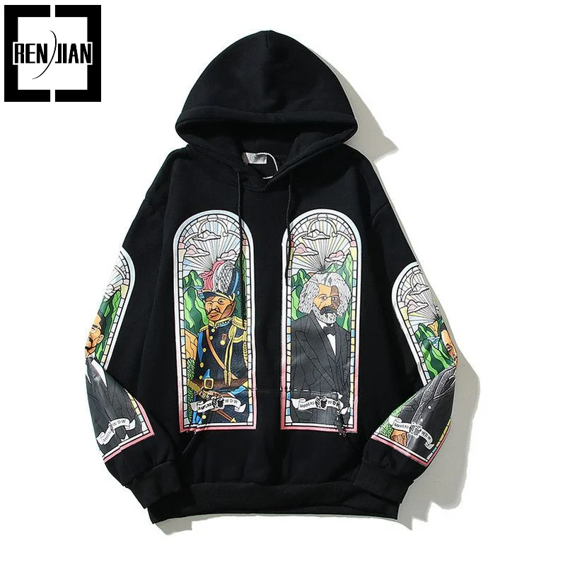 Hi Street Graffiti Hoodies Fashion Designer Kanye West Hooded Sweatshirt Streetwear Painted Oversized Hip Hop Pullover Tops