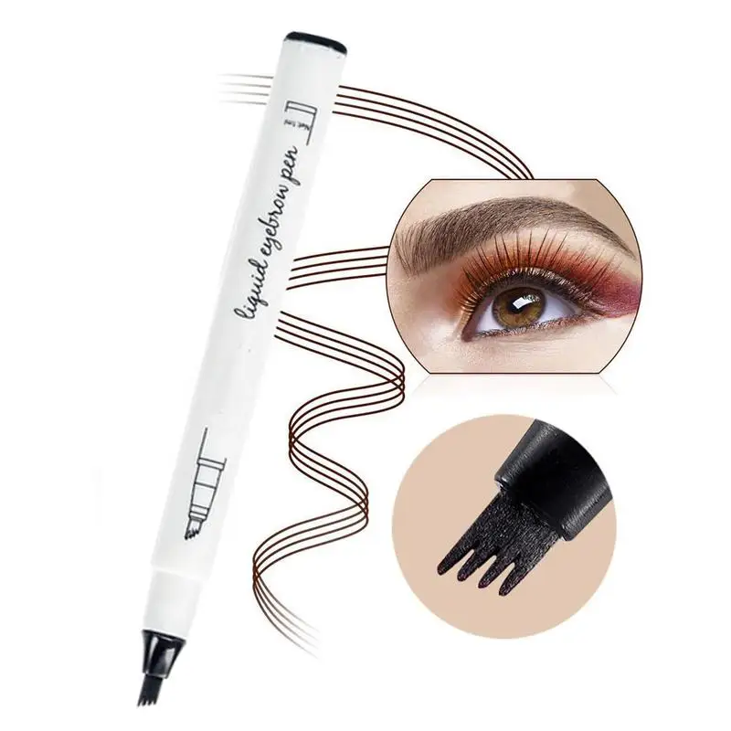 black brown Eyebrow Pen 4 Head Eyebrow Marker Pencil Microblading Eyebrow Pen Waterproof 4 Forks Tip Liquid Eyebrow Pencil