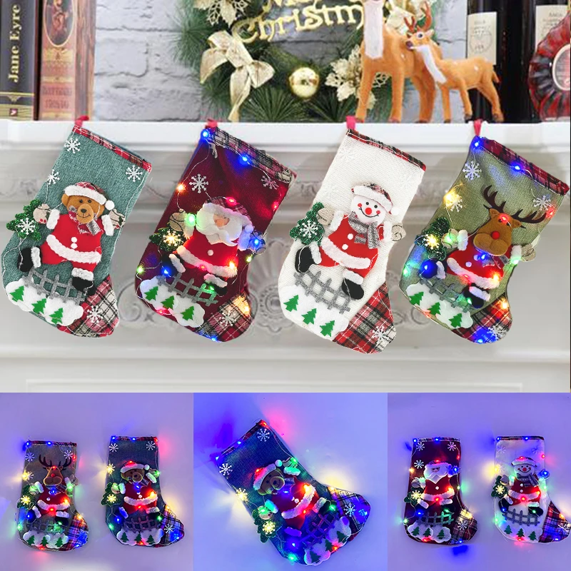 Neon Christmas Santa Claus Socks Glowing Bear Socks LED Luminous Cartoon Socks For Child Christmas gift funny Decorations