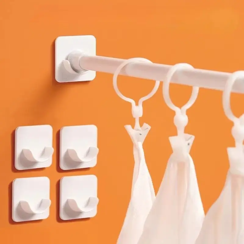 2/4PCS No-drill Self Adhesive Household Telescopic Pole Support Sticker Adjustable Rod Holder Crossbar Wall Hooks Fixing Bracket
