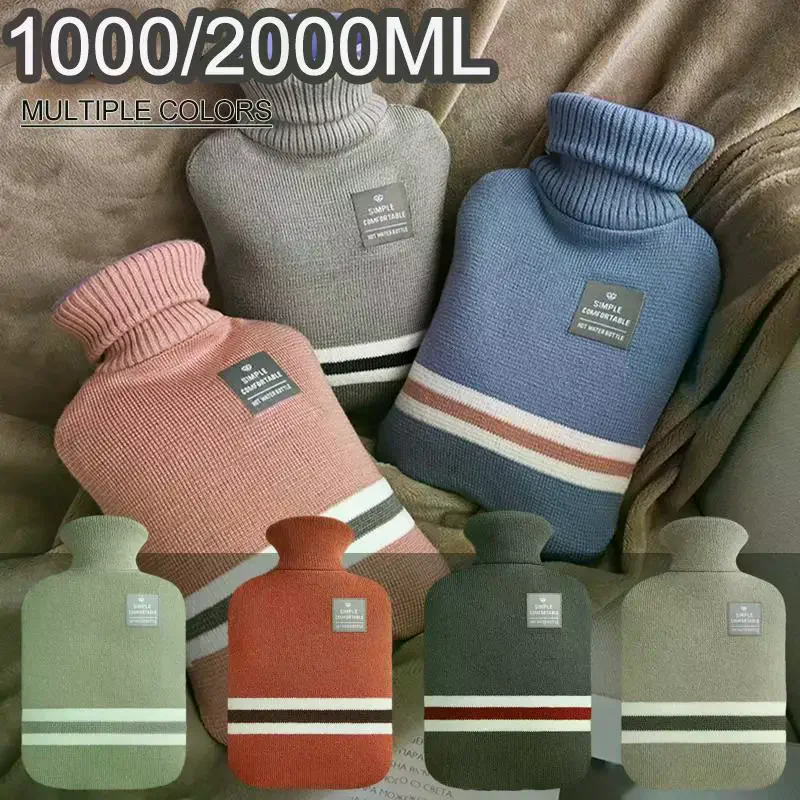 Large Capacity Hot Water Bottle with Soft Knitted Cover 1L/2L BPA Free Reusable Warm Pouch for Winter Gift