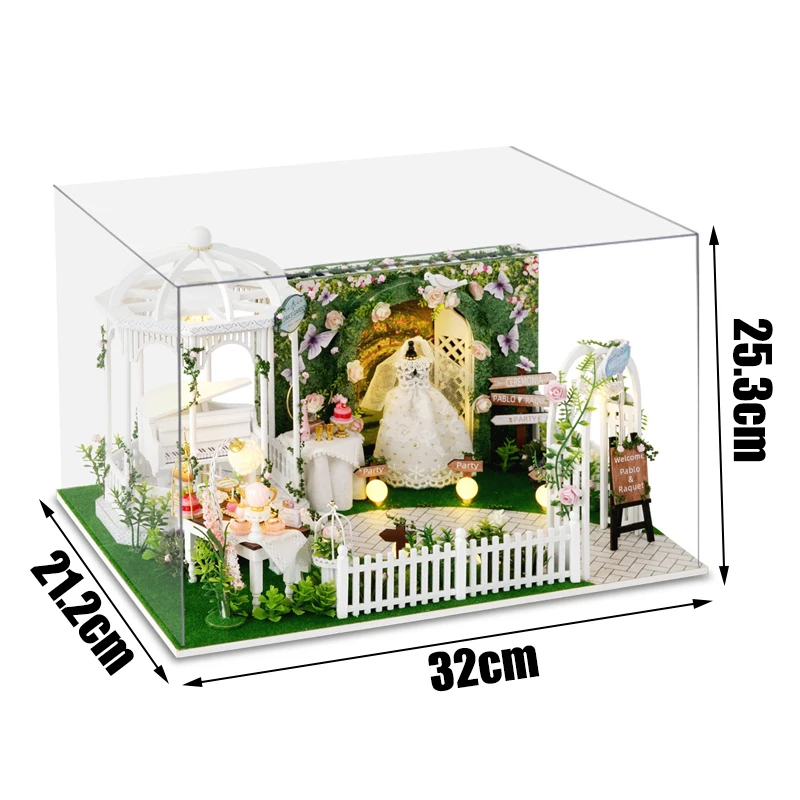 Nova casa de bonecas de madeira diy kits de construção em miniatura dia do casamento casa de bonecas com móveis luz brinquedos para meninas presentes aniversário