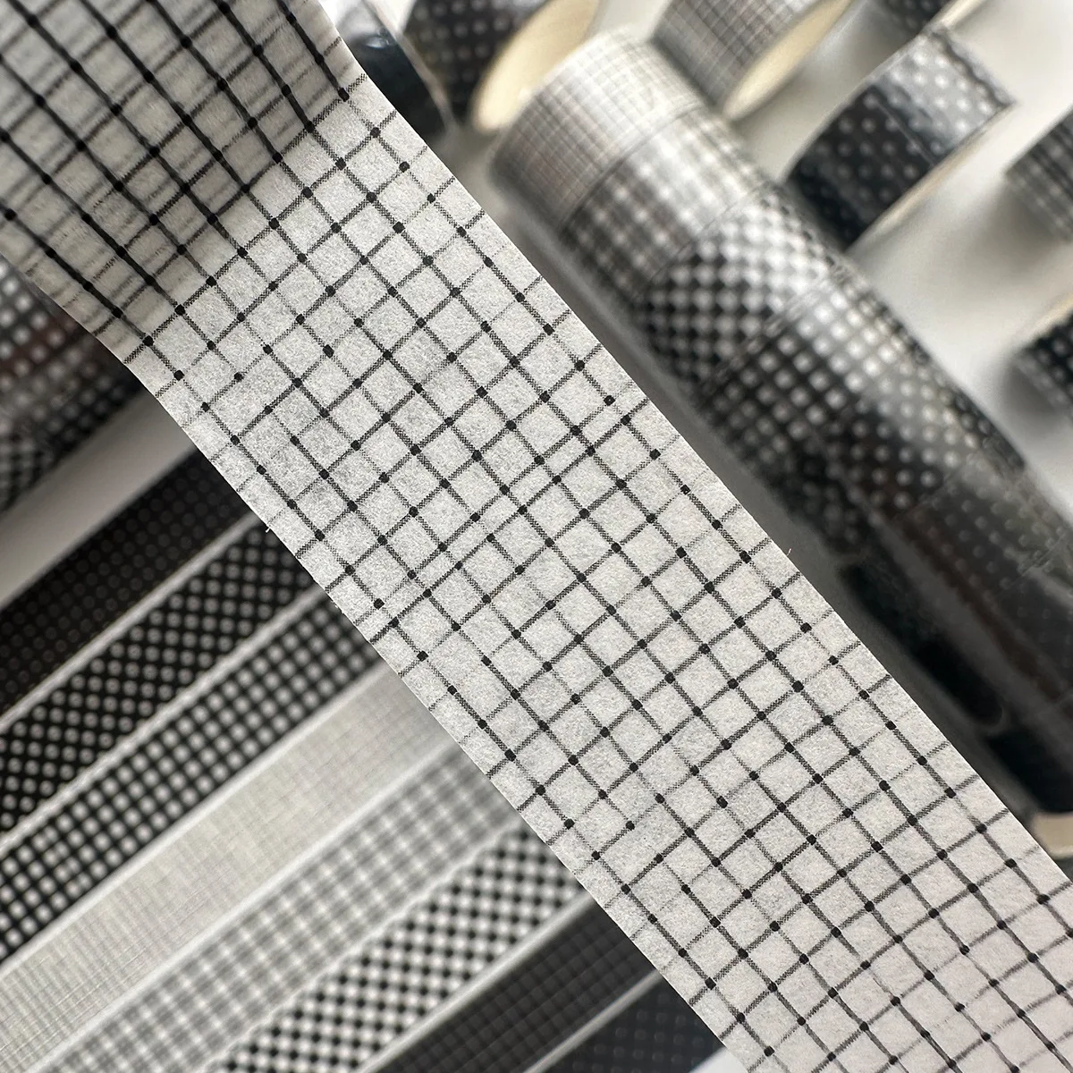 8 Rolls Plaid Washi Tapes, Black White Color Checkered Adhesive Masking Tape Classic Assorted Grid Decoration Stickers A3058