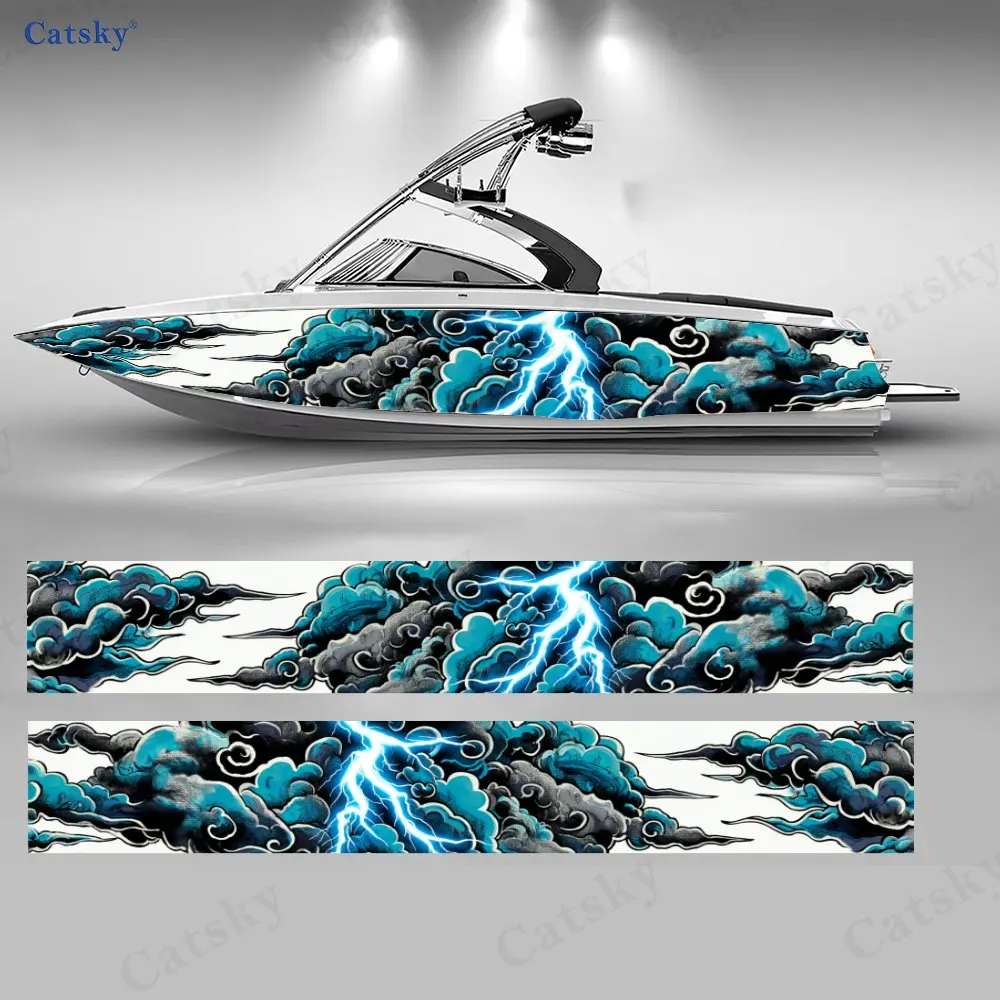 

2Pcs Ukiyo-e Thundercloud Boat Stickers, PVC Waterproof Durable Vinyl Wrap Decals for Fishing Boats, Durable and Stylish Design
