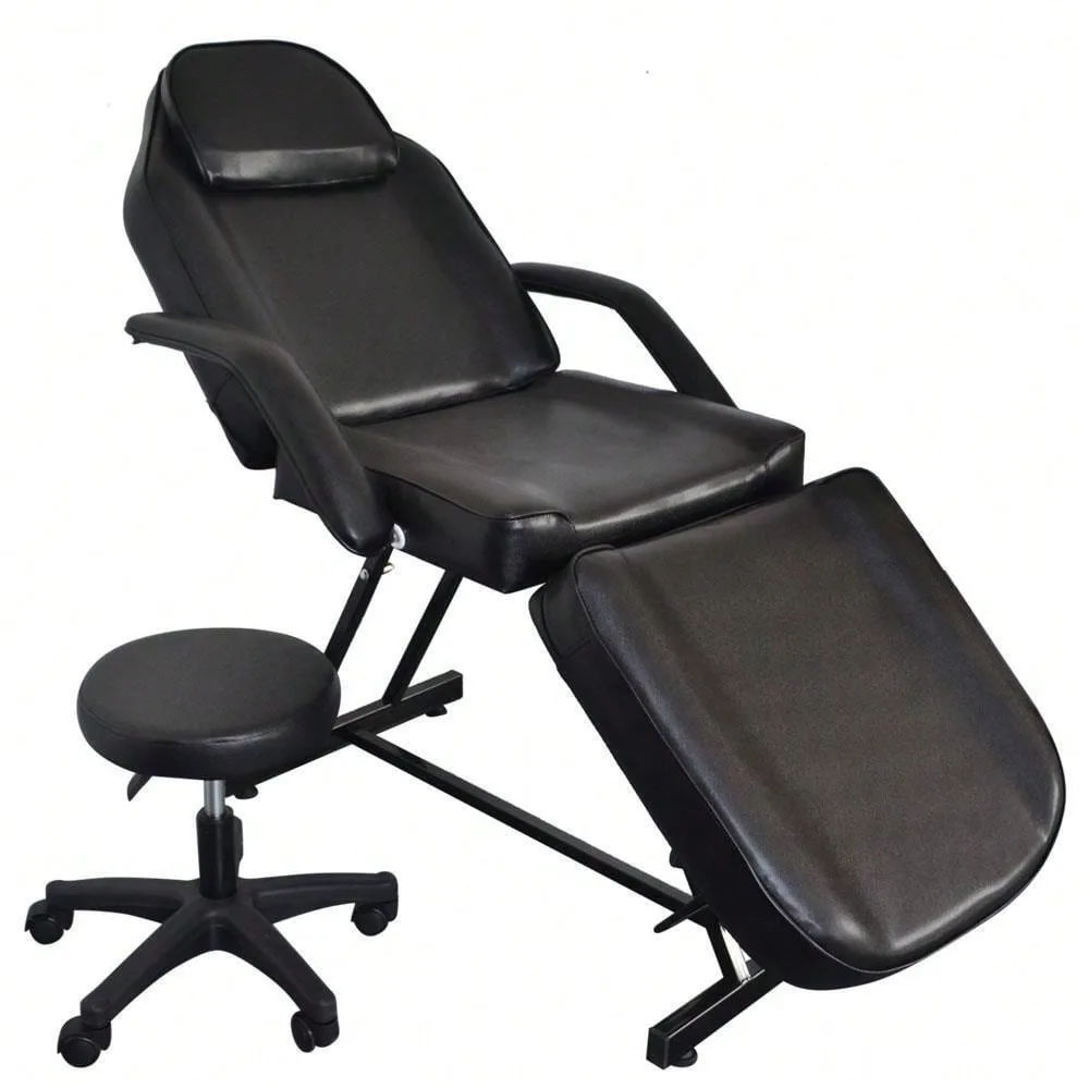 

73" Adjustable Massage Table Bed Chair w/Stool Beauty Spa Tattoo Salon Black