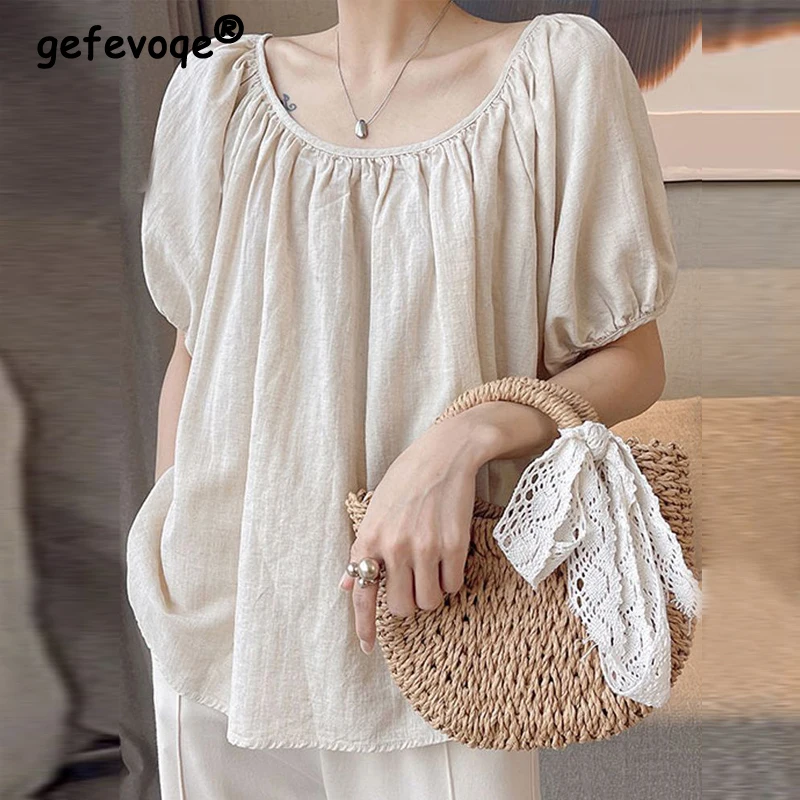 

Women Japanese Style Vintage Cotton Linen Comfortable T Shirt Summer Simple Casual Loose Short Sleeve Solid Tops Ropa De Mujer